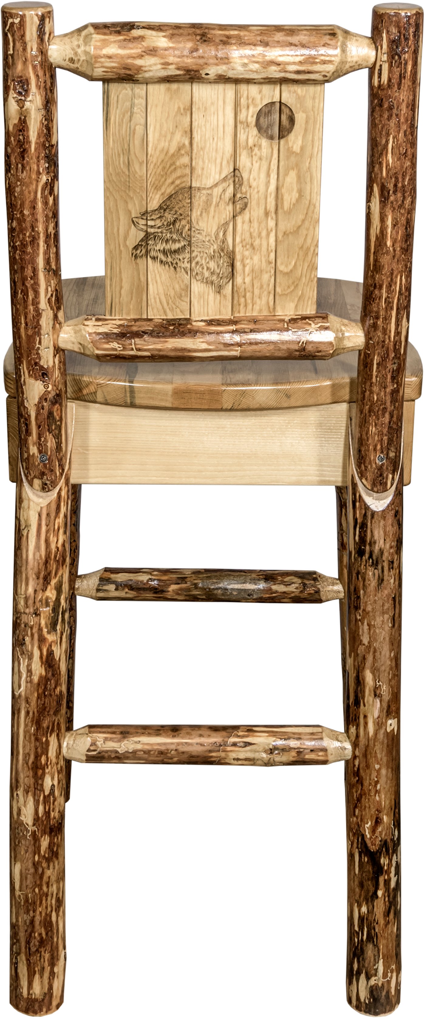 Rustic Bar Stool with Laser Engraved Wolf - Glacier-2