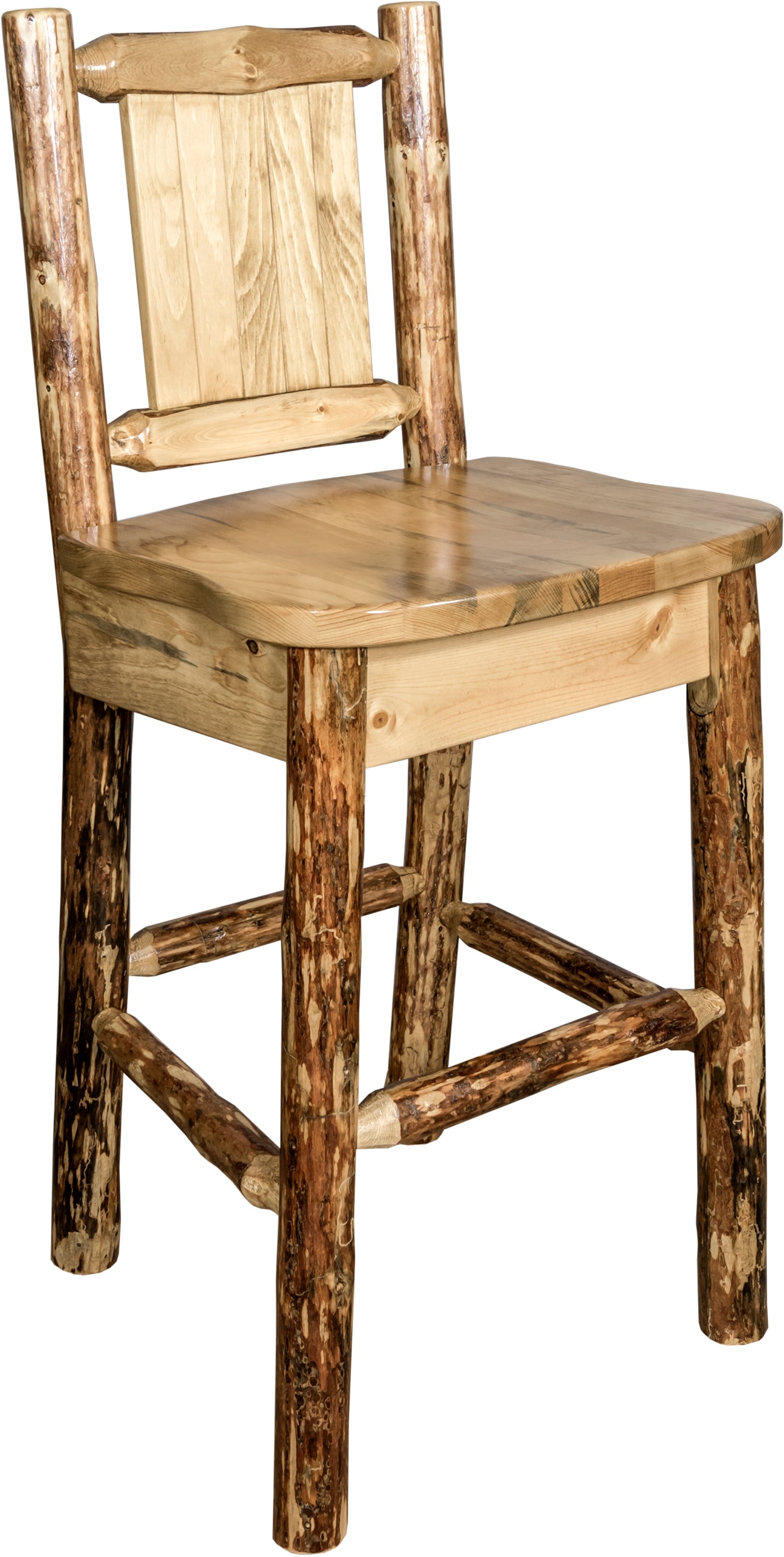Rustic Bar Stool with Laser Engraved Wolf - Glacier-4