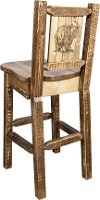 MWHCBSWNRSLLZBEAR Rustic Wood Bar Stool with Laser Engraved Bear - Homestead