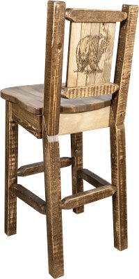 MWHCBSWNRSLLZBEAR Rustic Wood Bar Stool with Laser Engraved Bear - Homestead