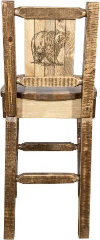 MWHCBSWNRSLLZBEAR Rustic Wood Bar Stool with Laser Engraved Bear - Homestead-2