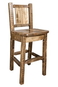 MWHCBSWNRSLLZBEAR Rustic Wood Bar Stool with Laser Engraved Bear - Homestead-3