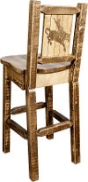 MWHCBSWNRSLLZBRONC Rustic Wood Bar Stool with Laser Engraved Bronc - Homestead