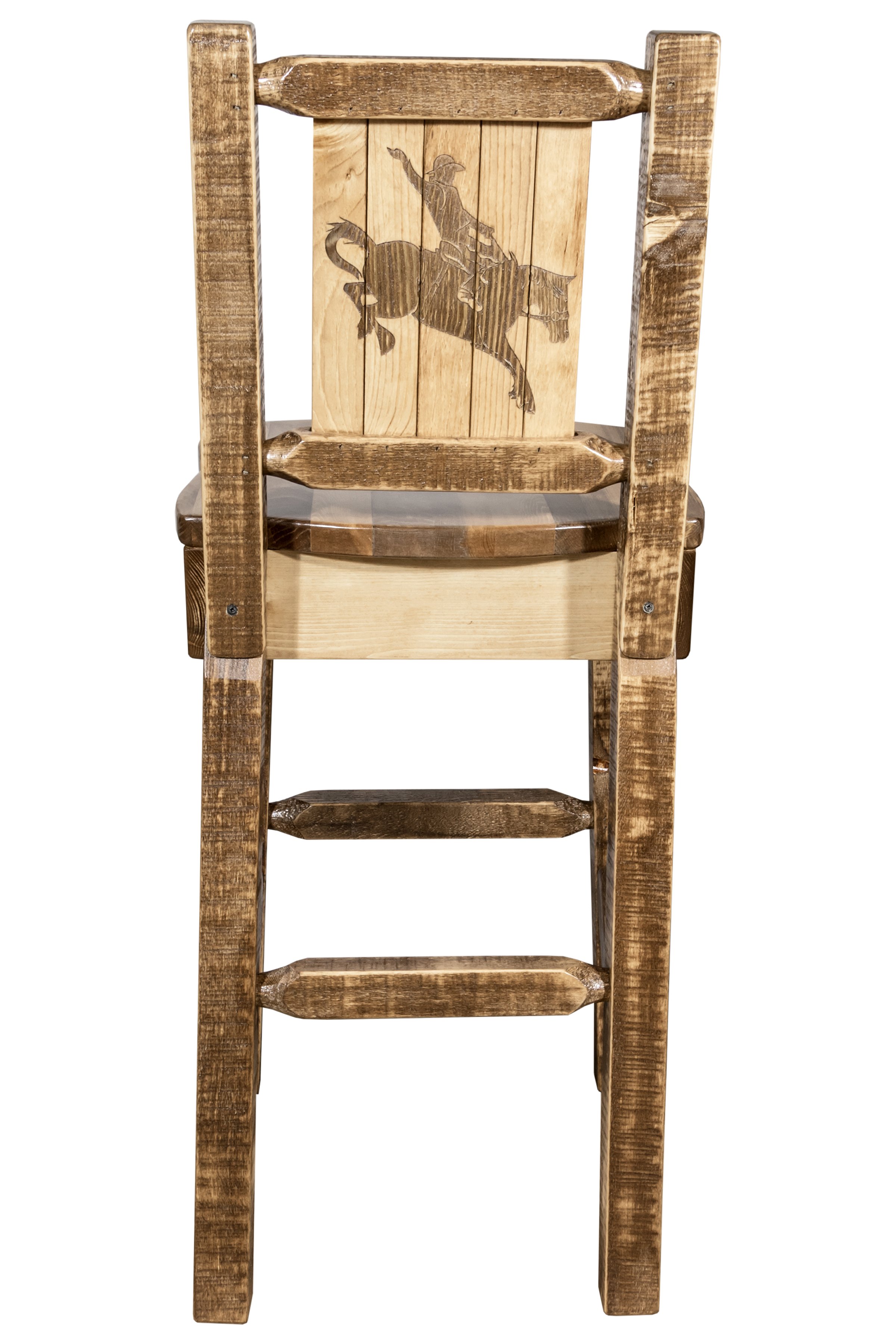 Rustic Wood Bar Stool with Laser Engraved Bronc - Homestead-2