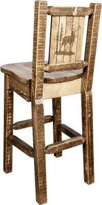 MWHCBSWNRSLLZELK Rustic Wood Bar Stool with Laser Engraved Elk - Homestead