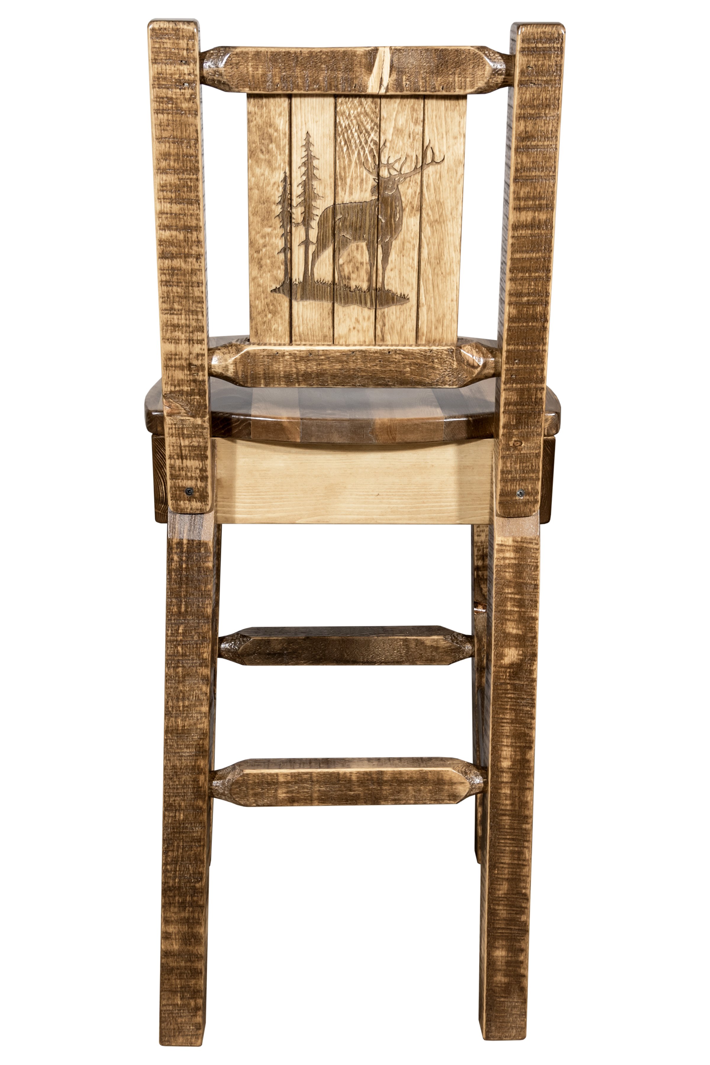 Rustic Wood Bar Stool with Laser Engraved Elk - Homestead-3