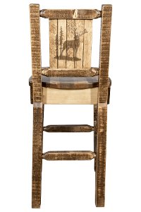 MWHCBSWNRSLLZELK Rustic Wood Bar Stool with Laser Engraved Elk - Homestead-3