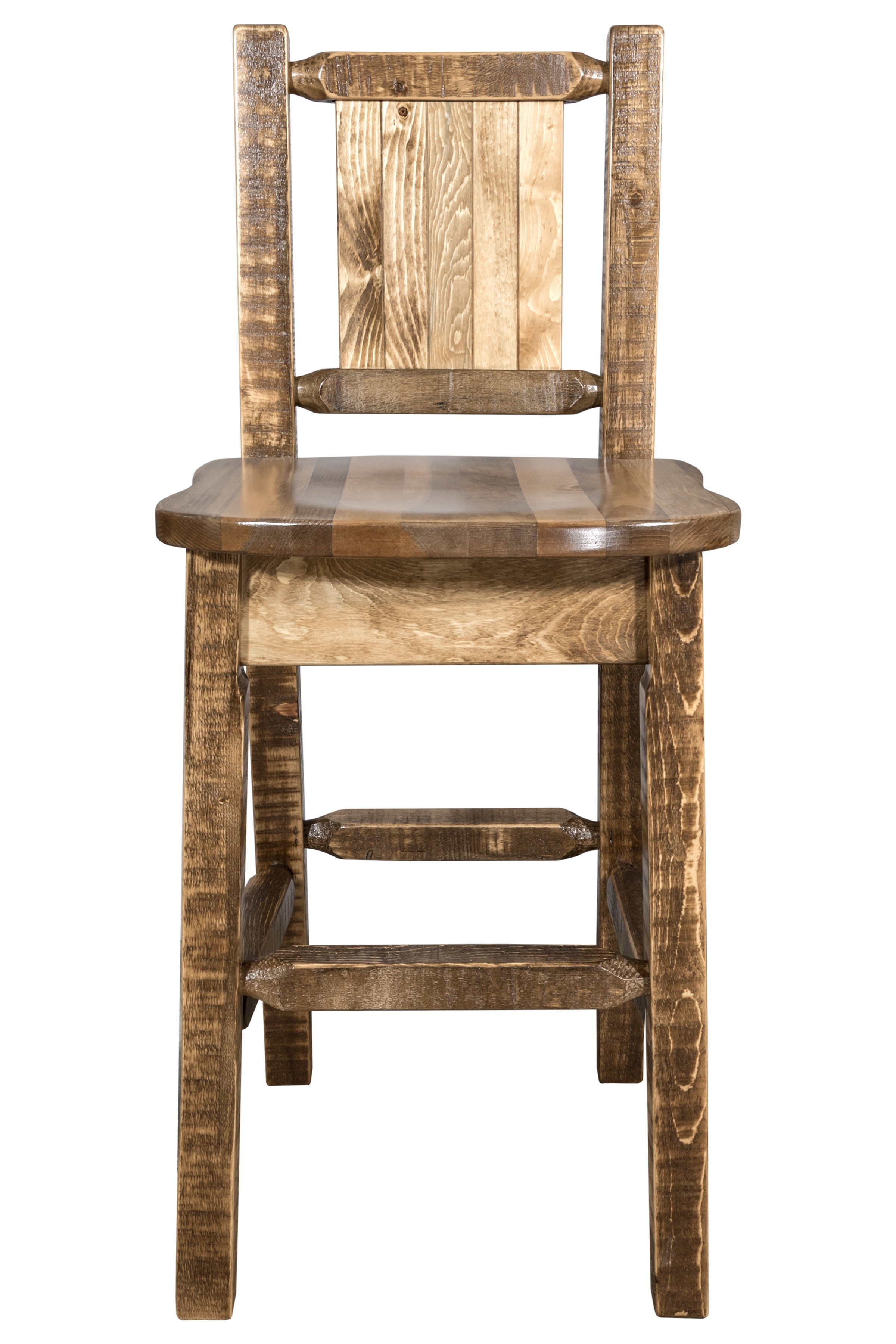 Rustic Wood Bar Stool with Laser Engraved Elk - Homestead-4