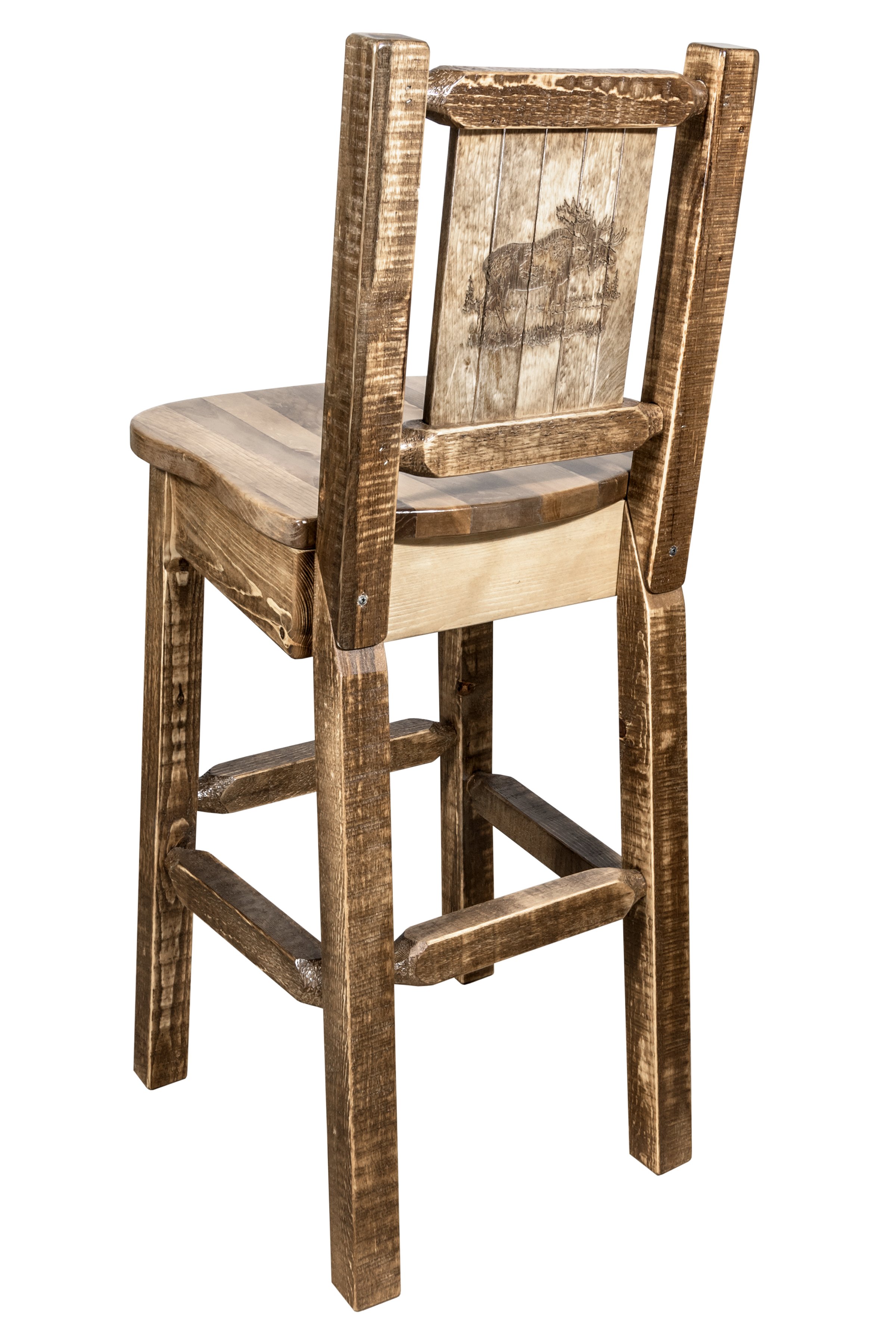 Rustic Wood Bar Stool with Laser Engraved Moose - Homestead-1