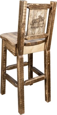 MWHCBSWNRSLLZMOOSE Rustic Wood Bar Stool with Laser Engraved Moose - Homestead