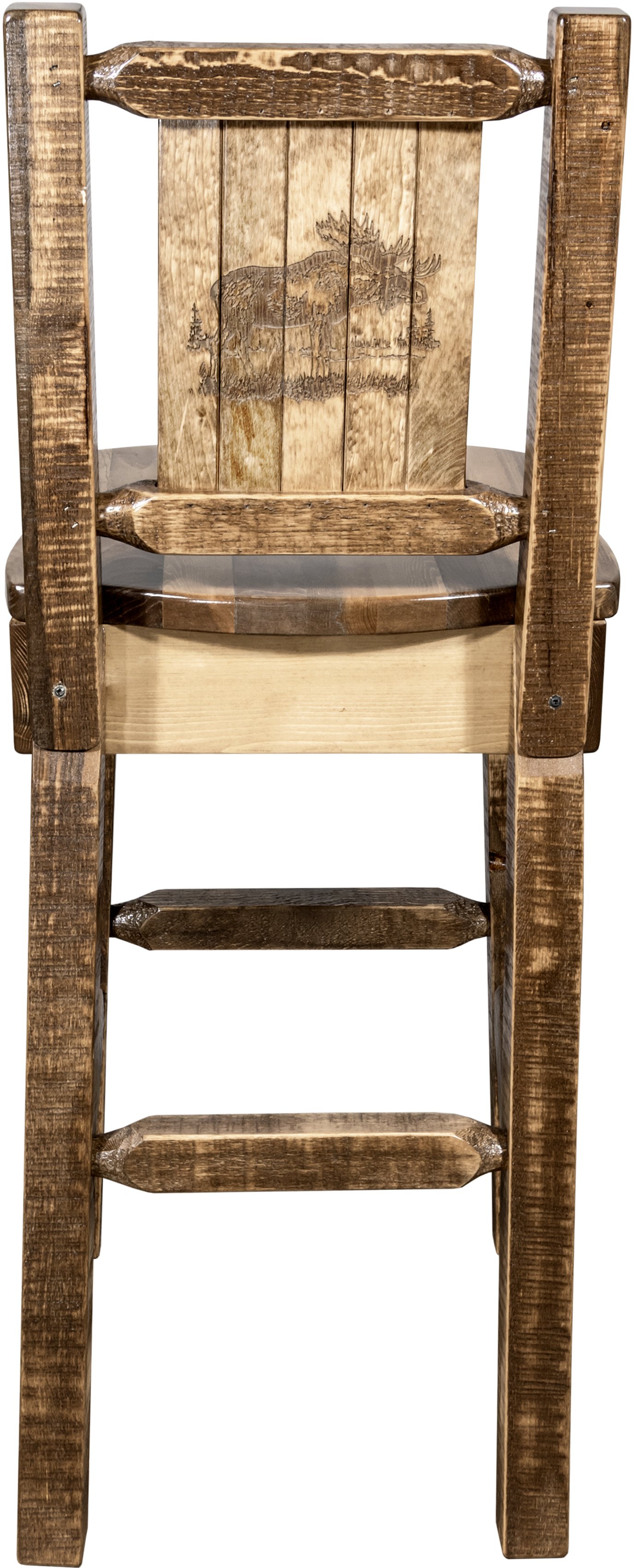 Rustic Wood Bar Stool with Laser Engraved Moose - Homestead-2