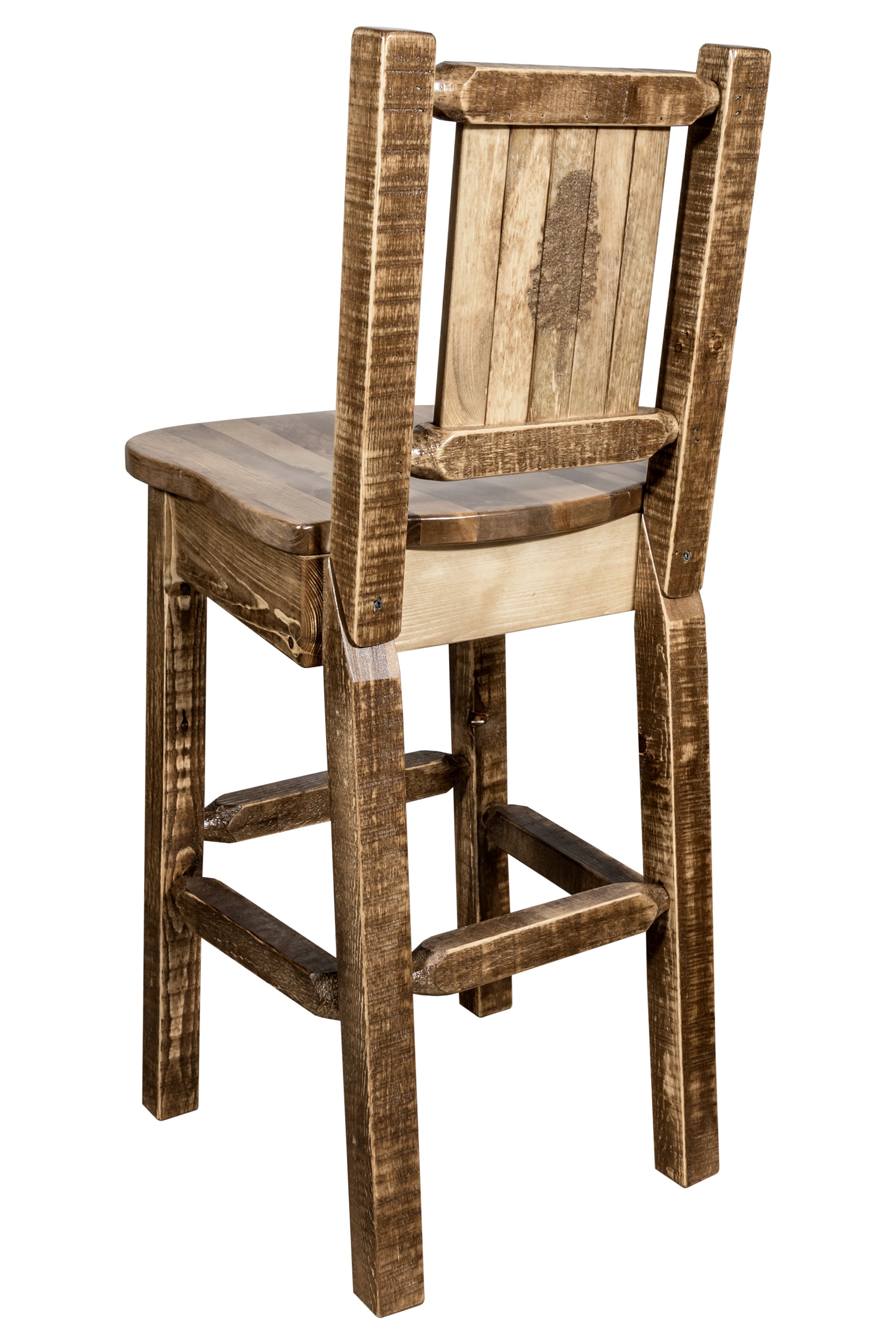 Rustic Wood Bar Stool with Laser Engraved Pine Tree - Homestead-1