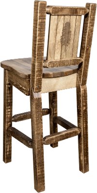 MWHCBSWNRSLLZPINE Rustic Wood Bar Stool with Laser Engraved Pine Tree - Homestead