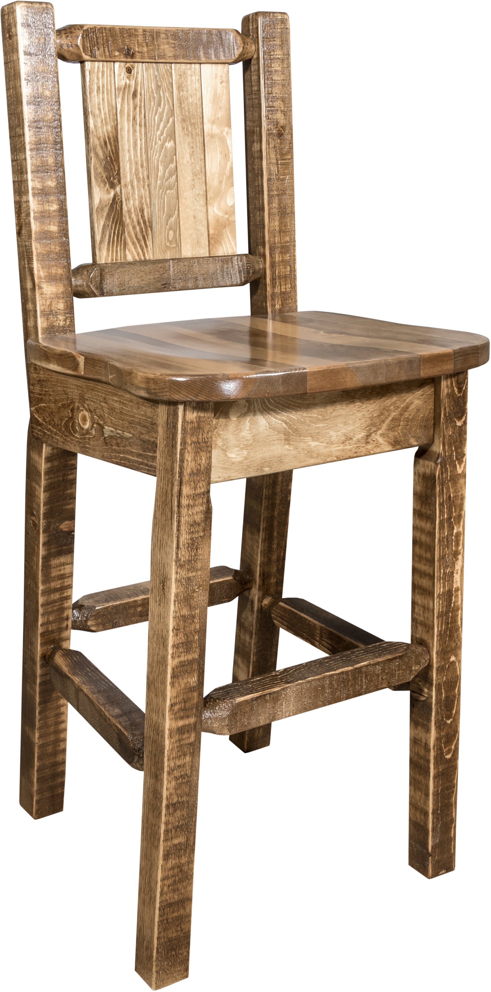 Rustic Wood Bar Stool with Laser Engraved Pine Tree - Homestead-3