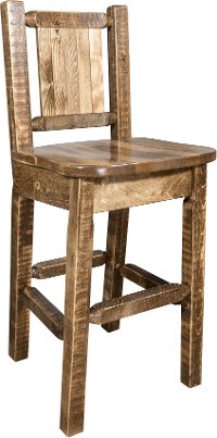 MWHCBSWNRSLLZPINE Rustic Wood Bar Stool with Laser Engraved Pine Tree - Homestead-3