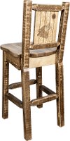 MWHCBSWNRSLLZWOLF Rustic Wood Bar Stool with Laser Engraved Wolf - Homestead
