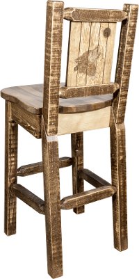 MWHCBSWNRSLLZWOLF Rustic Wood Bar Stool with Laser Engraved Wolf - Homestead