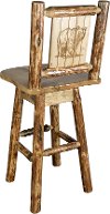 MWGCBSWSNRLZBEAR Rustic Pine Swivel Bar Stool with Laser Engraved Bear - Glacier