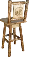 Rustic Pine Swivel Bar Stool with Laser Engraved Bear - Glacier