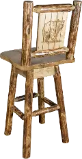 Rustic Pine Swivel Bar Stool with Laser Engraved Bear - Glacier