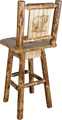 MWGCBSWSNRLZBEAR Rustic Pine Swivel Bar Stool with Laser Engraved Bear - Glacier