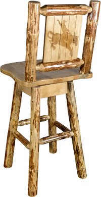 MWGCBSWSNRLZBRONC Rustic Pine Swivel Bar Stool with Laser Engraved Bronc - Glacier