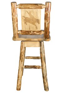 MWGCBSWSNRLZBRONC Rustic Pine Swivel Bar Stool with Laser Engraved Bronc - Glacier-2