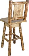 MWGCBSWSNRLZELK Rustic Pine Swivel Bar Stool with Laser Engraved Elk - Glacier