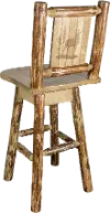 Rustic Pine Swivel Bar Stool with Laser Engraved Elk - Glacier