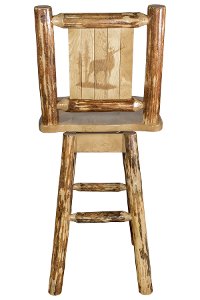 MWGCBSWSNRLZELK Rustic Pine Swivel Bar Stool with Laser Engraved Elk - Glacier-2