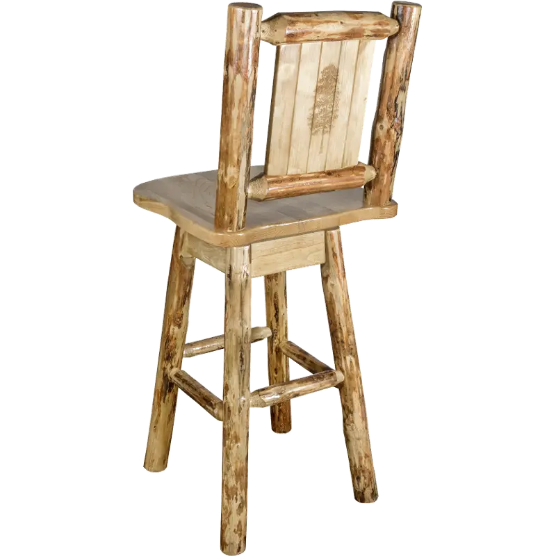 Rustic Swivel Bar Stool with Laser Engraved Pine Tree - Glacier
