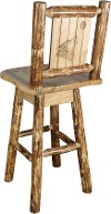 MWGCBSWSNRLZWOLF Rustic Pine Swivel Bar Stool with Laser Engraved Wolf - Glacier
