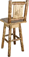 Rustic Pine Swivel Bar Stool with Laser Engraved Wolf - Glacier