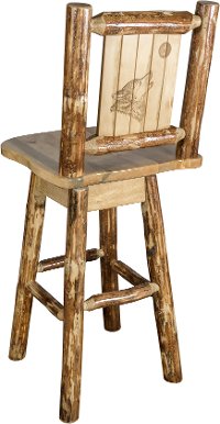 MWGCBSWSNRLZWOLF Rustic Pine Swivel Bar Stool with Laser Engraved Wolf - Glacier