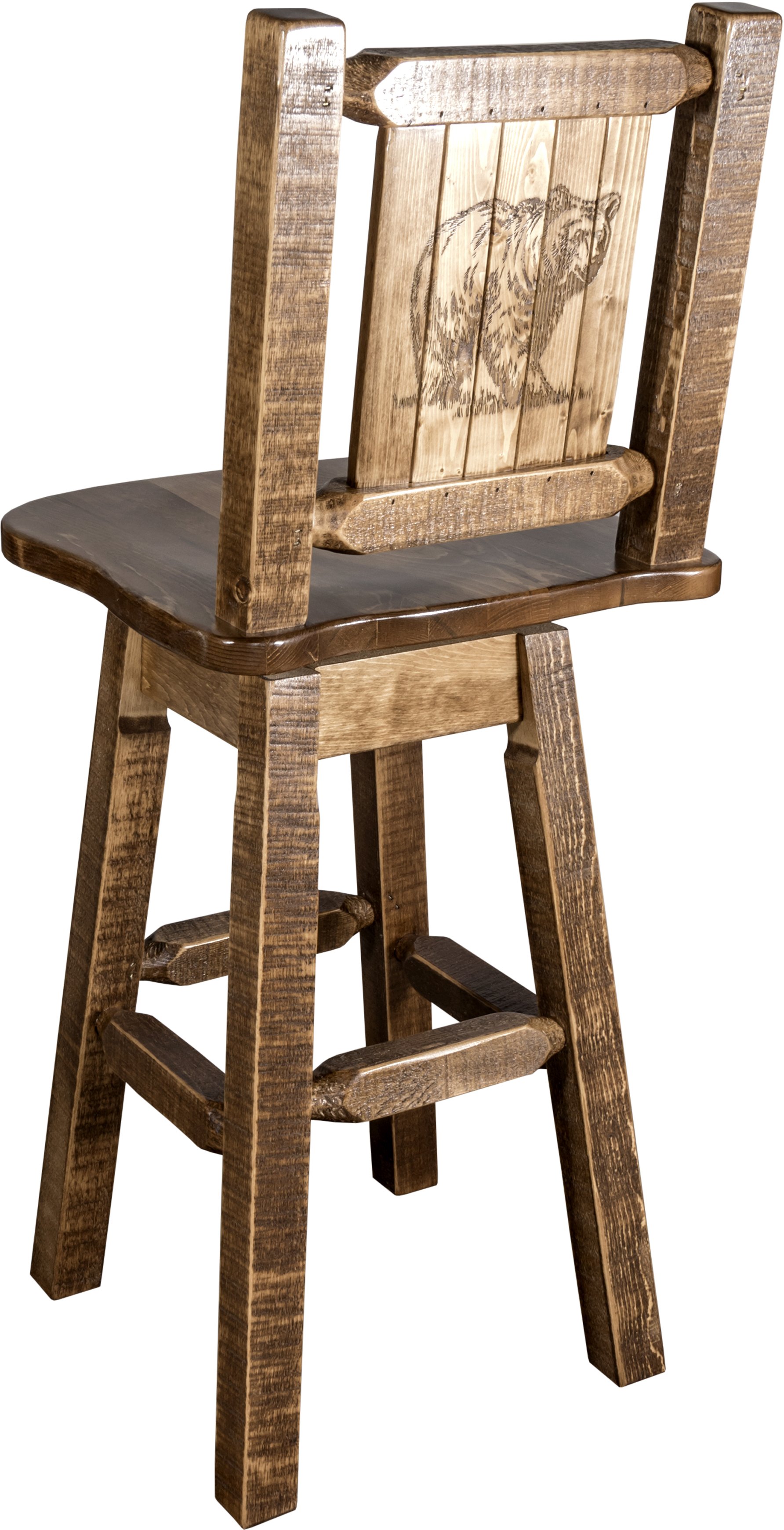Rustic Swivel Bar Stool with Laser Engraved Bear - Homestead-1