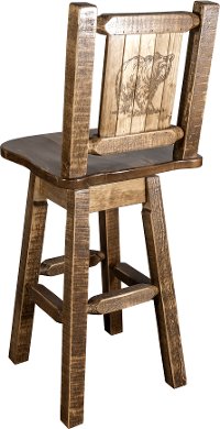 MWHCBSWSNRSLLZBEAR Rustic Swivel Bar Stool with Laser Engraved Bear - Homestead
