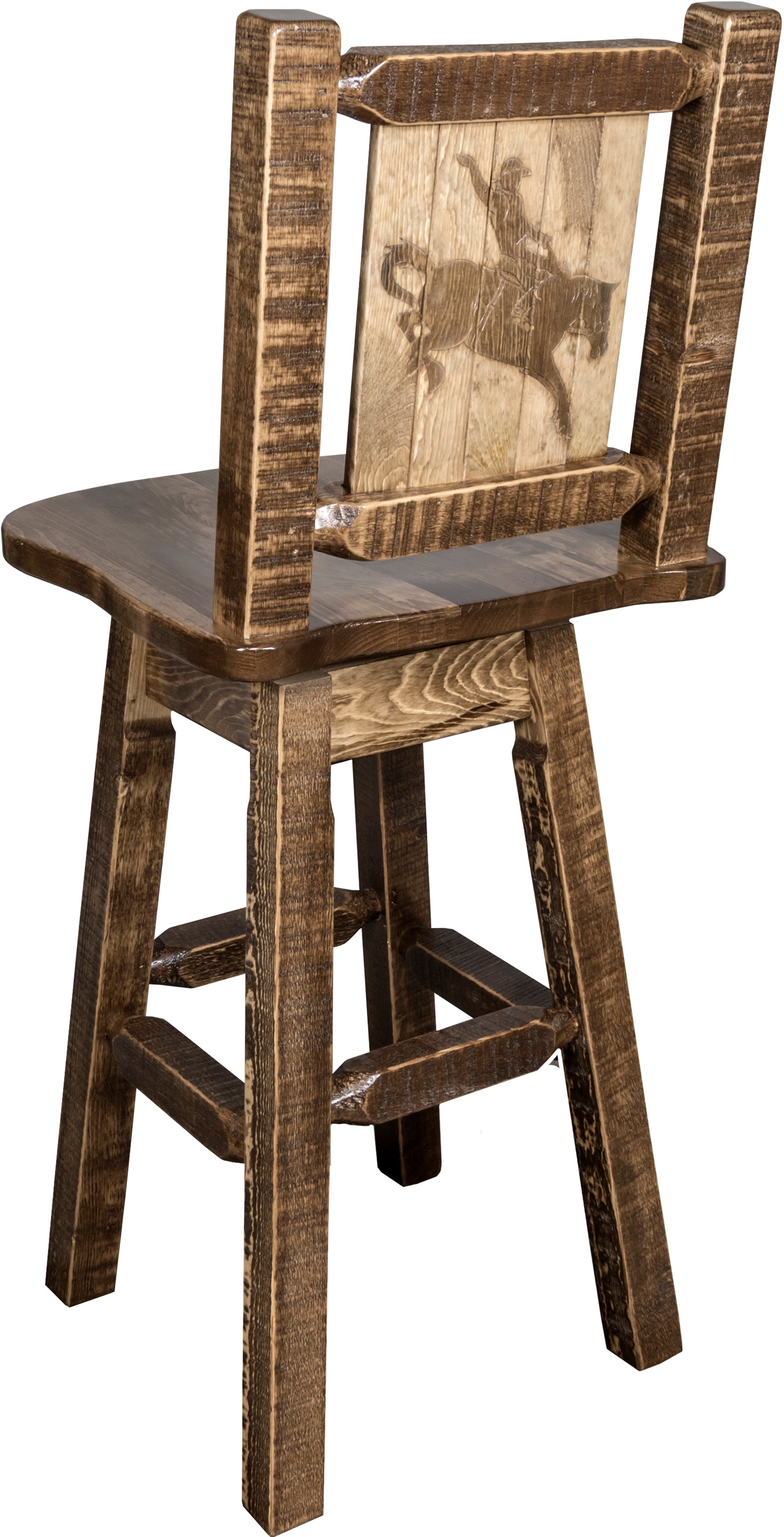 Rustic Swivel Bar Stool with Laser Engraved Bronc - Homestead-1