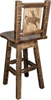 MWHCBSWSNRSLLZBRONC Rustic Swivel Bar Stool with Laser Engraved Bronc - Homestead