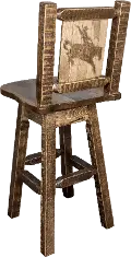 Rustic Swivel Bar Stool with Laser Engraved Bronc - Homestead
