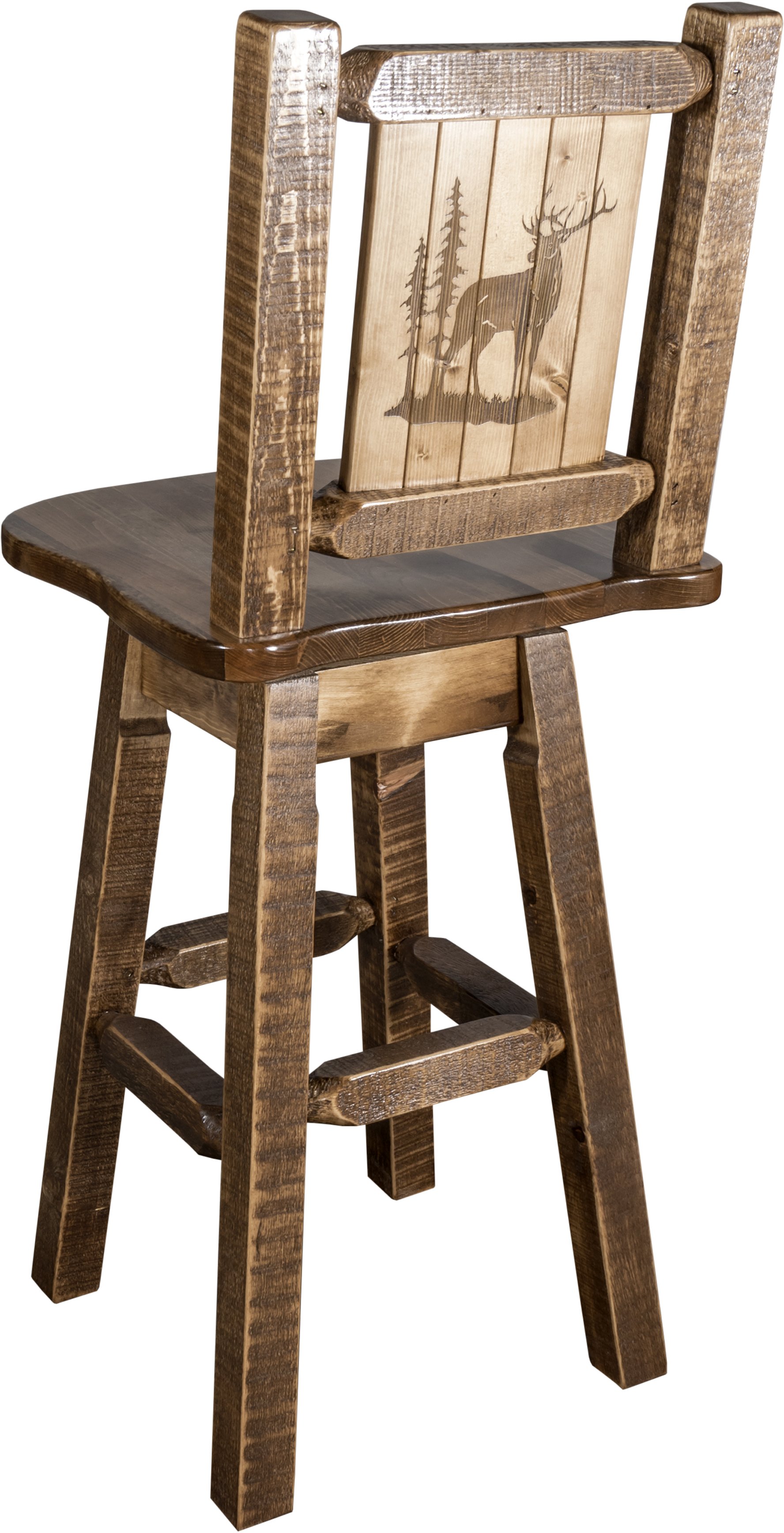Rustic Swivel Bar Stool with Laser Engraved Elk - Homestead-1