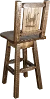 Rustic Swivel Bar Stool with Laser Engraved Elk - Homestead