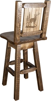 MWHCBSWSNRSLLZELK Rustic Swivel Bar Stool with Laser Engraved Elk - Homestead