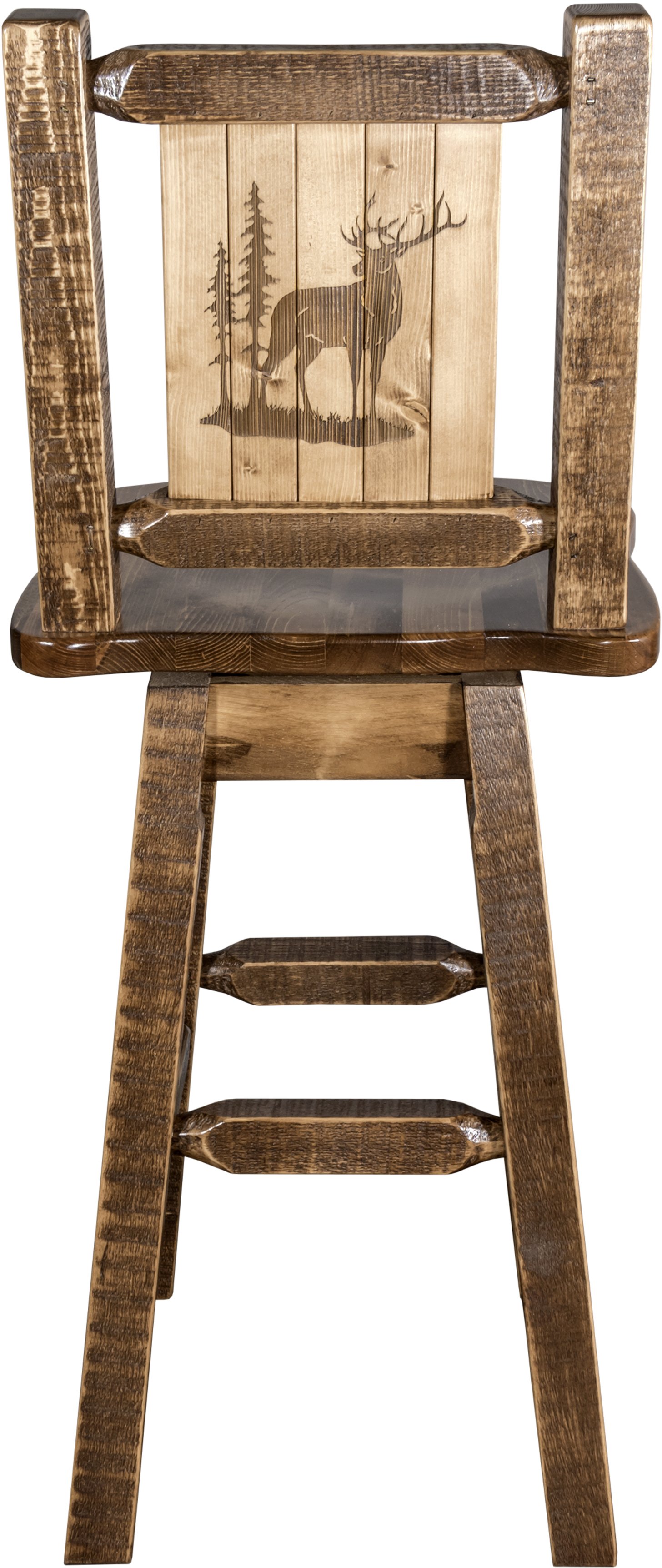 Rustic Swivel Bar Stool with Laser Engraved Elk - Homestead-2