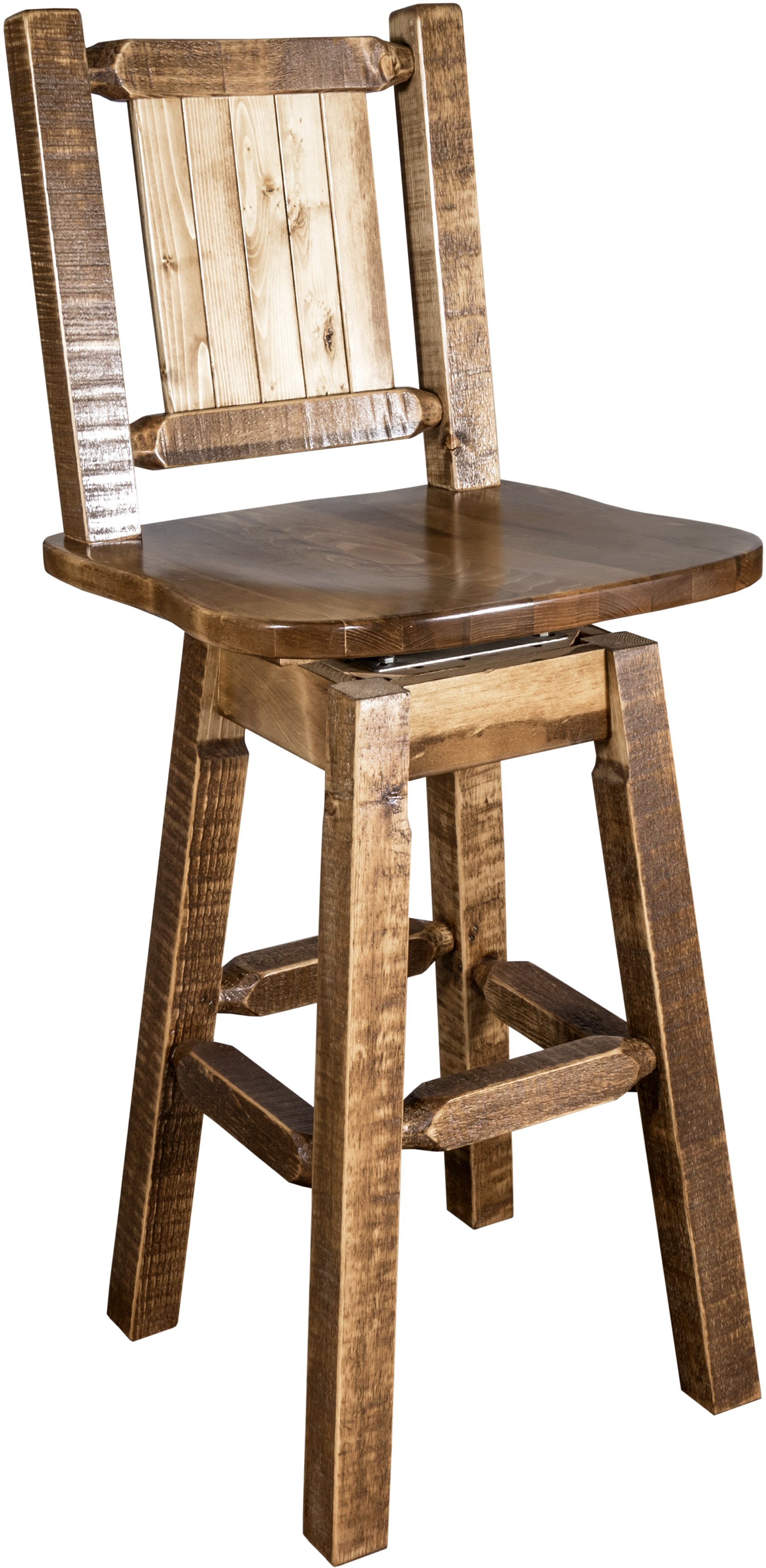 Rustic Swivel Bar Stool with Laser Engraved Elk - Homestead-3