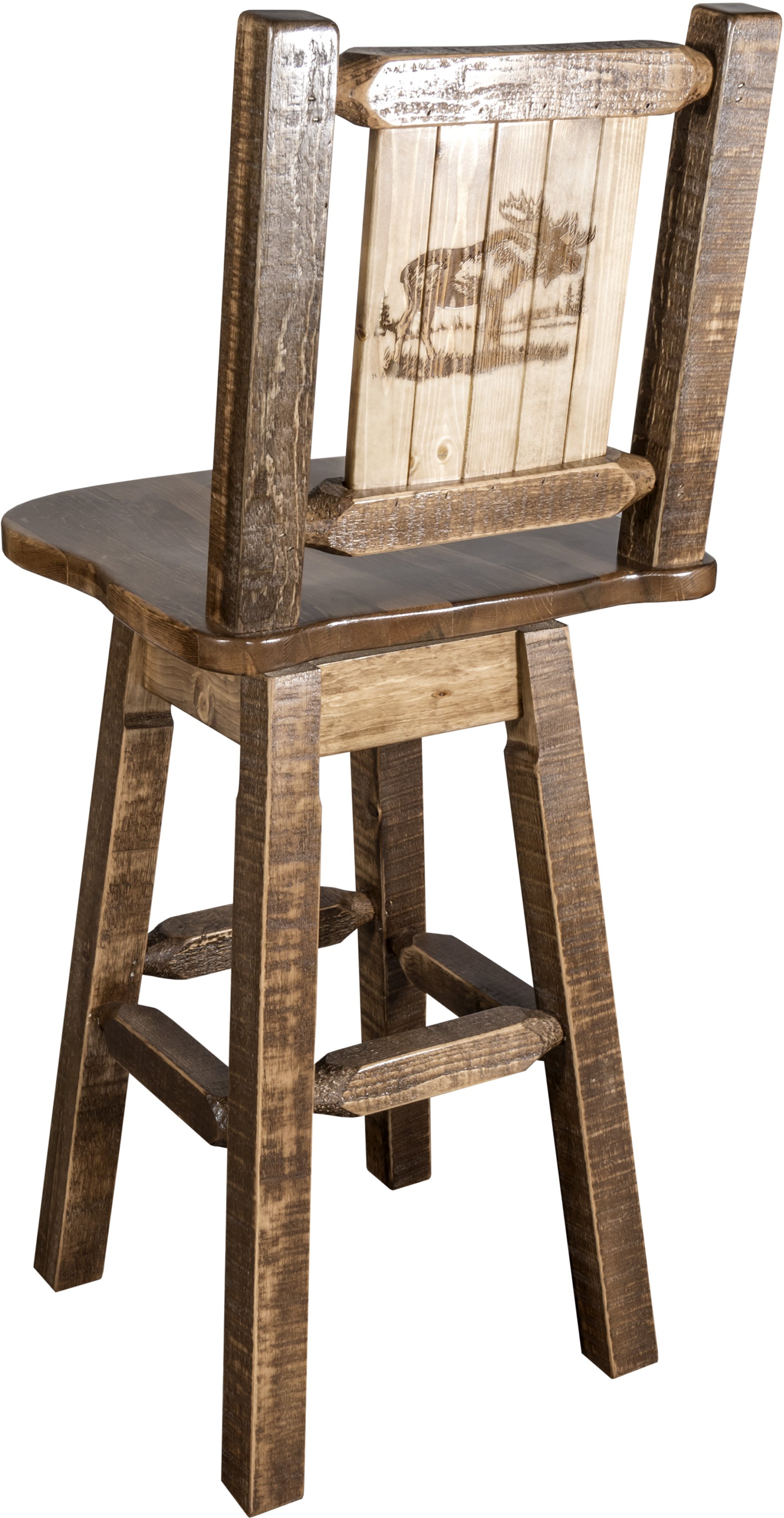 Rustic Swivel Bar Stool with Laser Engraved Moose - Homestead-1