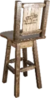 Rustic Swivel Bar Stool with Laser Engraved Moose - Homestead