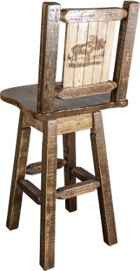 MWHCBSWSNRSLLZMOOSE Rustic Swivel Bar Stool with Laser Engraved Moose - Homestead