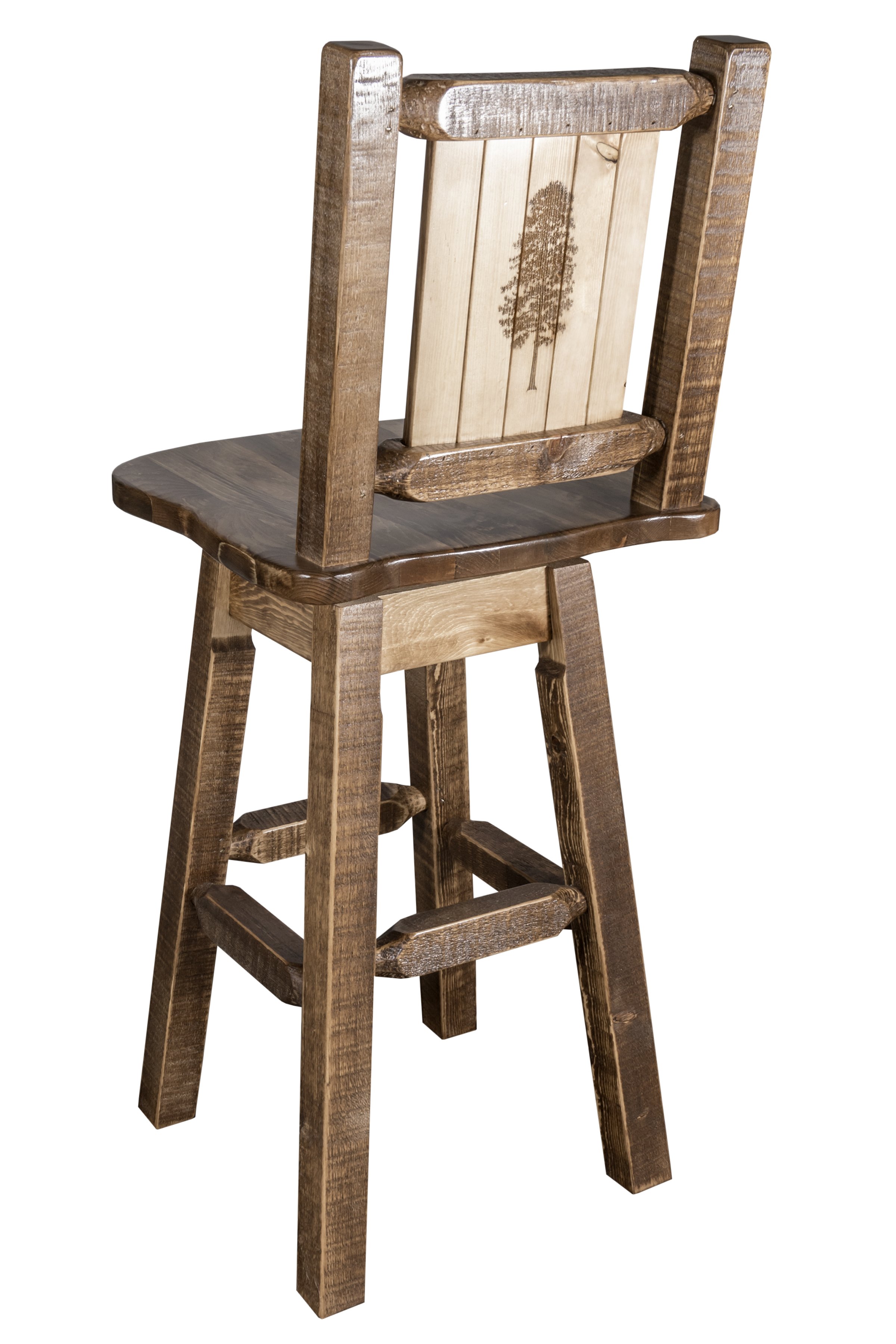 Rustic Swivel Bar Stool with Laser Engraved Pine Tree - Homestead-1