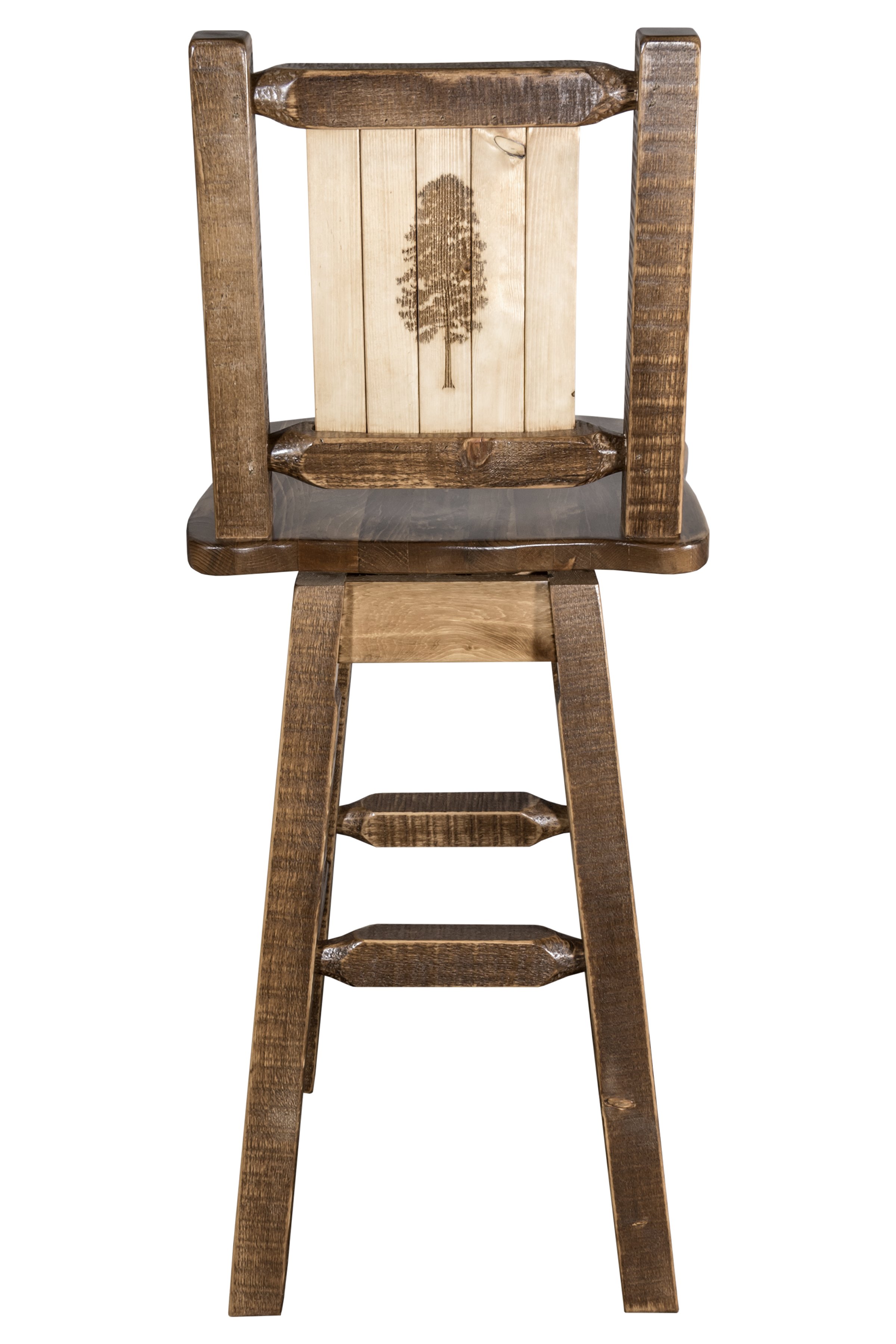 Rustic Swivel Bar Stool with Laser Engraved Pine Tree - Homestead-2