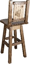 MWHCBSWSNRSLLZWOLF Rustic Swivel Bar Stool with Laser Engraved Wolf - Homestead